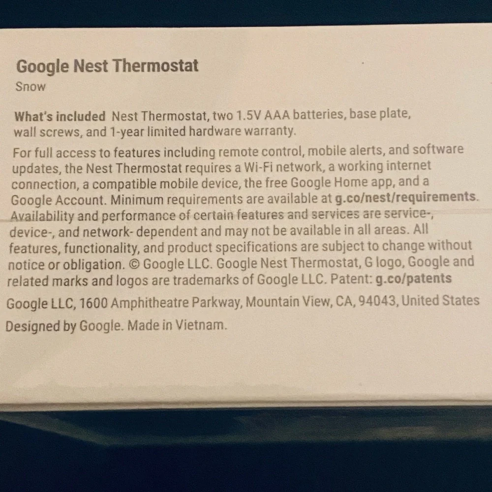 Google Nest Smart Thermostat in Snow NIB - Easy Install - Google Home - New
